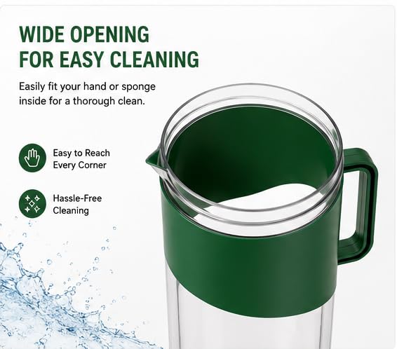 1800ml Water Jug for Fridge BPA Free Leakproof Plastic Pitcher with Handle | Juice, Milk & Cold Drink Storage Container for Kitchen & Dining (Green)